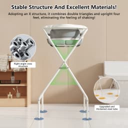 3 in 1 Foldable Baby Bath Tub with Stand, Multifunctional Baby Bathtub for Newborn Infant Toddler, Built-in Thermometer & Soft Bath Pillow, Non Slip Portable Shower Basin, Grey