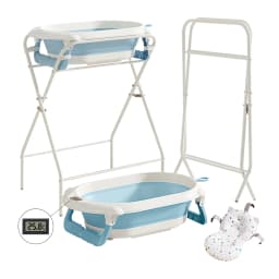 3 in 1 Foldable Baby Bath Tub with Stand, Multifunctional Baby Bathtub for Newborn Infant Toddler, Built-in Thermometer & Soft Bath Pillow, Non Slip Portable Shower Basin, Grey