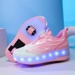One-Click Retractable LED Light Up Roller Shoes, Breathable Skate Sneakers for Kids, Teens, Boys & Girls