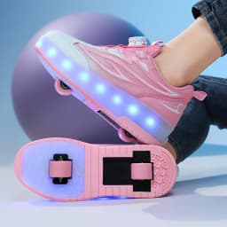 One-Click Retractable LED Light Up Roller Shoes, Breathable Skate Sneakers for Kids, Teens, Boys & Girls