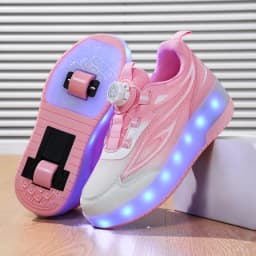 One-Click Retractable LED Light Up Roller Shoes, Breathable Skate Sneakers for Kids, Teens, Boys & Girls