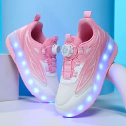 One-Click Retractable LED Light Up Roller Shoes, Breathable Skate Sneakers for Kids, Teens, Boys & Girls