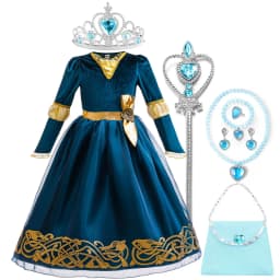 2026 Halloween Festival Party Dress Girls Cosplay Princess Merida Long Sleeves Cute Dress + Belt Accessories Set Birthday Gift