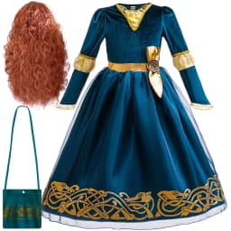 2026 Halloween Festival Party Dress Girls Cosplay Princess Merida Long Sleeves Cute Dress + Belt Accessories Set Birthday Gift