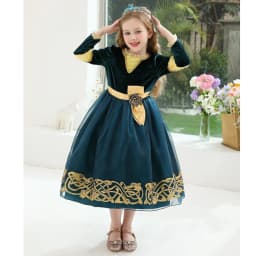2026 Halloween Festival Party Dress Girls Cosplay Princess Merida Long Sleeves Cute Dress + Belt Accessories Set Birthday Gift