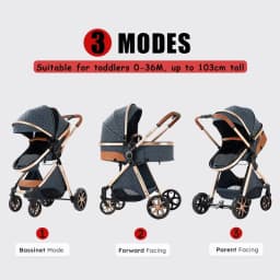 3-in-1 Baby Stroller with Car Seat Baby Pram Foldable Easy to Carry Stable Dual-directional Baby Pushchair Compact Baby Buggy Awning Travel System Newborn Carriage