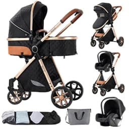 3-in-1 Baby Stroller with Car Seat Baby Pram Foldable Easy to Carry Stable Dual-directional Baby Pushchair Compact Baby Buggy Awning Travel System Newborn Carriage
