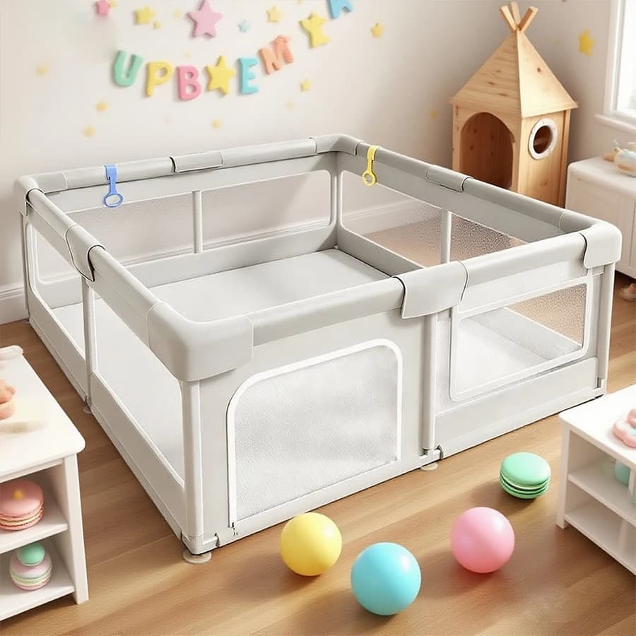 Baby Playpen - Portable Safety Play Yard Use Foldable Design for Home Travel & Playtime Creates Secure Space for Toddlers