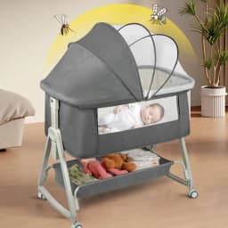 Independent baby bed, Cododo with mattress, co-sleep, newborn 25 kg. Height and Inclination adjustable, 4 wheels, breathable design, gray/black/khaki/Blue