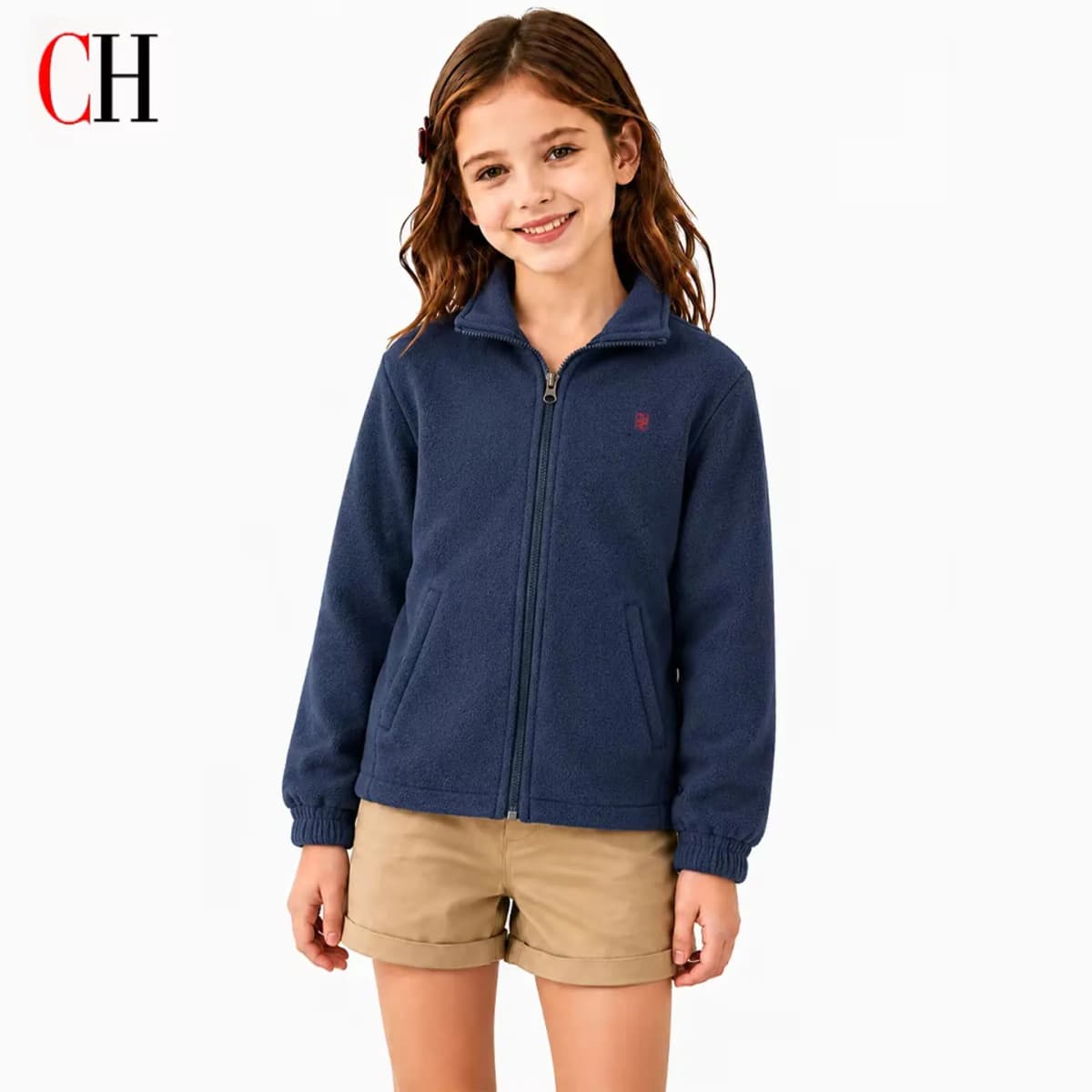 CH Girls' Full Zip Jacket Stand Collar Warm Casual Coat with Pockets Kids Autumn Winter Outdoor Outerwear