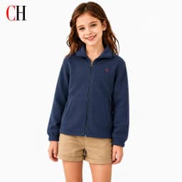 CH Girls' Full Zip Jacket Stand Collar Warm Casual Coat with Pockets Kids Autumn Winter Outdoor Outerwear