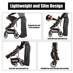 Portable 3 in 1 Baby Stroller Travel System Convertible Lightweight Infant Pram Carriage with Safety Seat Durable Frame Shock Absorbing Wheels Lightweight Pushchair Cart