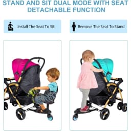 Buggy Board with Seat, Stroller Auxiliary Pedal Portable Kiddy Boards Standing Board, Removable and Assembling