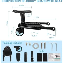 Buggy Board with Seat, Stroller Auxiliary Pedal Portable Kiddy Boards Standing Board, Removable and Assembling