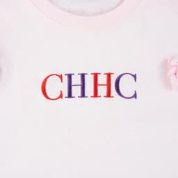 CH Girls Pink Short Sleeve T-shirt 3D Bear Doll CHHC Letter Embroidery Round Neck Casual Summer Kids Cute Daily Tops