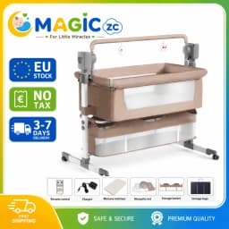 Electric Baby Cradle Automatic Rocking with Five Speed Motion Remote Control Music Timer Bedside Bassinet Baby Crib Height Adjustable with Breathable Mesh Mattress Large Storage Basket Wheels and Mosquito Net for Newborn Infants
