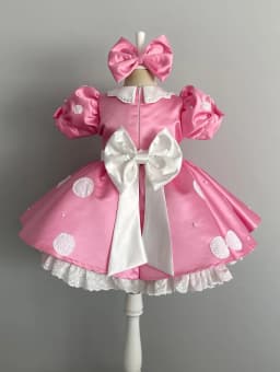 Summer Pink Satin Baby Girl Lolita Princess Dress With Bow Headband Toddler 1st Birthday Outfit Kids Photoshoot Party B642