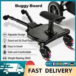 Universal Stroller Glider Board for 2 Kids, Sit Stand Buggy Board with Detachable Seat, 360° Rotating Wheels, 25kg Load Children Auxiliary Trailer