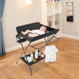 37.8inch Black Portable Baby Diaper Changing Station, Foldable Freestanding Diaper Changing Table for 0-12 Months Age