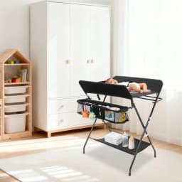 37.8inch Black Portable Baby Diaper Changing Station, Foldable Freestanding Diaper Changing Table for 0-12 Months Age