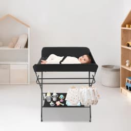 37.8inch Black Portable Baby Diaper Changing Station, Foldable Freestanding Diaper Changing Table for 0-12 Months Age