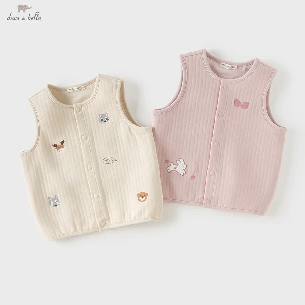 Dave Bella Cotton Vest for Children Girls Boys Waistcoat Cardigan Sleeveless Autumn Spring Cartoon Fashion Cute Casual DB3262582