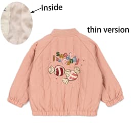 -Cute Fruit Kitten Candy Pattern Embroidered Winter Coat Zipper Baseball Jacket for Children Back Printed 2026 New Children Coat