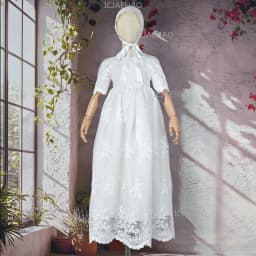 Baby Kids First Birthday Hundred Days Piece Set Party Banquet Costume Christening Gown Children White Long Lace Dress Hat Two