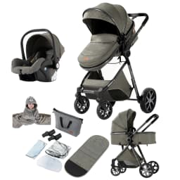 3 in 1 Convertible Baby Stroller with Car Seat & 6 Accessories - High Landscape Reversible Pram, One-Hand Foldable Infant Carriage, 105°-180° Reclining Bassinet Stroller with Rain Cover, Mosquito Net & Mommy Bag for 0-4 Years
