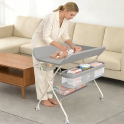 Changing Table with Wheels, with Storage Basket on Side Iron Frame, Max Load 25 kg for Newborns, Ergonomic Design, Storage, for Newborns
