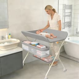 Changing Table with Wheels, with Storage Basket on Side Iron Frame, Max Load 25 kg for Newborns, Ergonomic Design, Storage, for Newborns