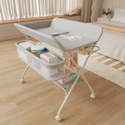 Changing Table with Wheels, with Storage Basket on Side Iron Frame, Max Load 25 kg for Newborns, Ergonomic Design, Storage, for Newborns