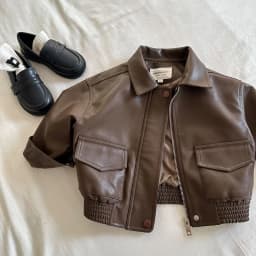 Childrens Jacket 2026 Autumn New Solid Color Collar Leather Jacket for Boys and Girls Baby Short Coat Trendy