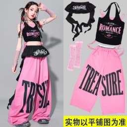 Girls K-pop Crop Tank Top Sweet Letters Loose Pants Children Hip Hop Streetwear Clothes Sets Kids Stage Girl Group Jazz Costume