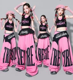 Girls K-pop Crop Tank Top Sweet Letters Loose Pants Children Hip Hop Streetwear Clothes Sets Kids Stage Girl Group Jazz Costume