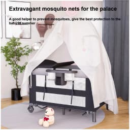 Newborn Baby Crib Portable Baby Crib Foldable Baby Bed Baby Cot Baby Bed Travel Cot Baby Playard Baby Bassinet Cradle for Newborns Cribs for Baby Nursery Center Baby Cot Bed, One-Touch Fold 3-Level Height Mesh Changing Station Storage Wheels