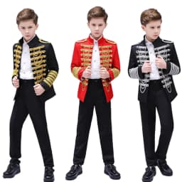 LOlanta Boys' European Court Prince Black Red Slim Fit Blazer Formal Suit Jacket Pants Shirt for Party Stage Perform Costume