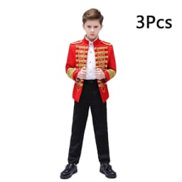 LOlanta Boys' European Court Prince Black Red Slim Fit Blazer Formal Suit Jacket Pants Shirt for Party Stage Perform Costume