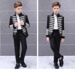 LOlanta Boys' European Court Prince Black Red Slim Fit Blazer Formal Suit Jacket Pants Shirt for Party Stage Perform Costume