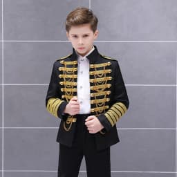 LOlanta Boys' European Court Prince Black Red Slim Fit Blazer Formal Suit Jacket Pants Shirt for Party Stage Perform Costume