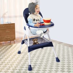 2 in 1 Baby Highchair Foldable Height Adjustable Baby Highchair With Footrest Safety Straps Double Tray For 6 Months to 6 Years