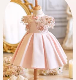 2025 New Children Satin Pink Princess Ball Gown Girls Cute Birthday Baptism Wedding Party Dress g227