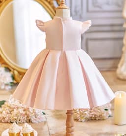2025 New Children Satin Pink Princess Ball Gown Girls Cute Birthday Baptism Wedding Party Dress g227