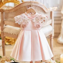 2025 New Children Satin Pink Princess Ball Gown Girls Cute Birthday Baptism Wedding Party Dress g227