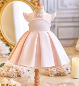 2025 New Children Satin Pink Princess Ball Gown Girls Cute Birthday Baptism Wedding Party Dress g227
