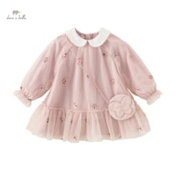 Dave Bella Mesh Floral Princess Dress Girls Baby Children 2025 New Autumn Sweet Charm Pink Fashion Long Sleeved Dress DB3242681
