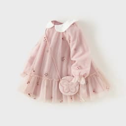 Dave Bella Mesh Floral Princess Dress Girls Baby Children 2025 New Autumn Sweet Charm Pink Fashion Long Sleeved Dress DB3242681