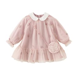 Dave Bella Mesh Floral Princess Dress Girls Baby Children 2025 New Autumn Sweet Charm Pink Fashion Long Sleeved Dress DB3242681