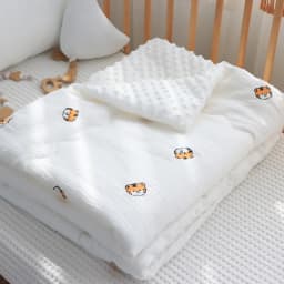 100/150cm Winter Thick Muslin Cotton Embroidered Bear Tiger Baby Duvet Newborn Thermal Comforter Baby Crib Blanket with Filler