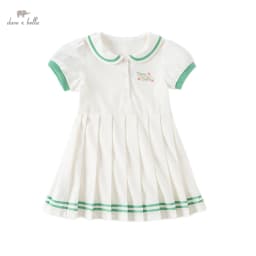 Dave Bella White Pink Soda Cotton Girls Dresses Baby College Style New Summer Children Pleated Dress DB2235525
